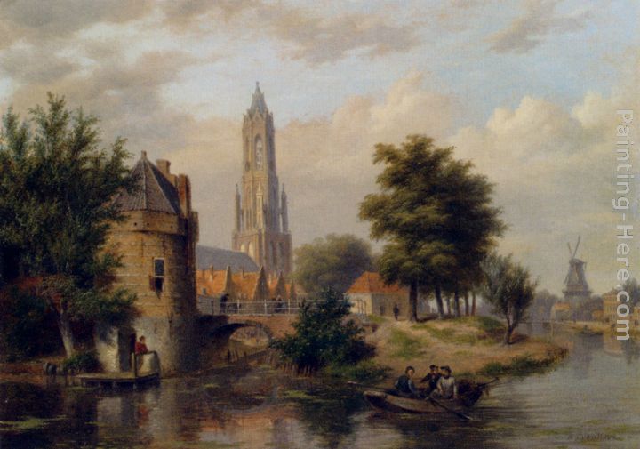 View Of A Riverside Dutch Town painting - Bartholomeus Johannes Van Hove View Of A Riverside Dutch Town art painting